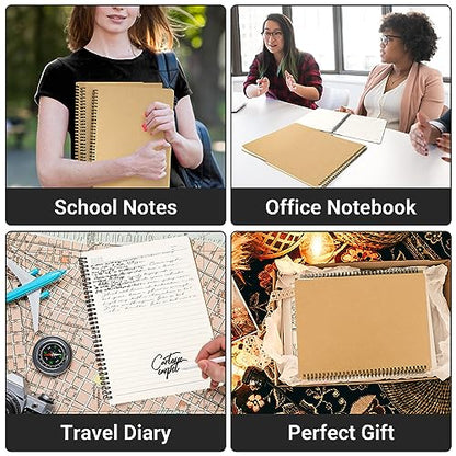 EUSOAR College Ruled Spiral Notebook, 6 Packs A4 11" x 8.5" Lined Journaling Notebooks, 120Pages/ 60Sheets Lined Composition Notebook for Women Men Student Office School Traveling Diary-Kraft - color: Kraft, size: 6Packs