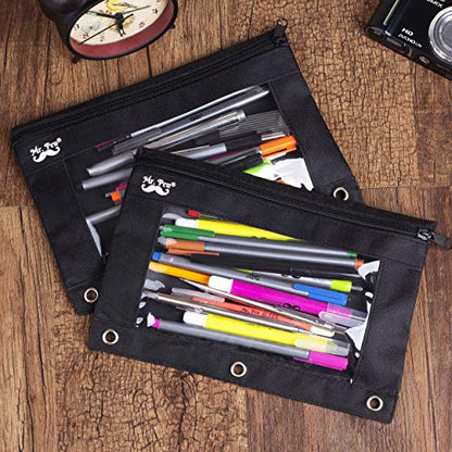 Mr. Pen Fabric Pencil Pouch with 3 Binder Holes, Black, Set of 2 (Pack of 2) - color: Black, size: 4 Pack
