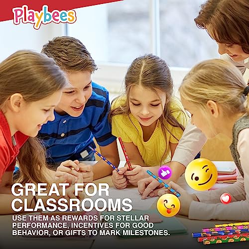 Playbees Emoticon No 2 Pencils for Kids - 72 Pack Bulk Kids Pencils #2 with Erasers - Assorted Smiley Birthday Party Favors, Classroom Prizes, Goody Bag Stuffers, Teacher's Educational Supplies - style: 72 Pack