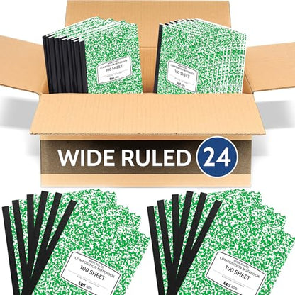 24 Pack - EPI Wide Ruled Marble Composition Notebook - Green 200 Page Note Book - 9.75 x 7.5 Inch Hardcover Journal with Sewn Binding for Secure Pages - Classroom Back to School Supplies - color: Green, size: 24