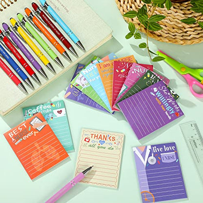 Geyee 24 Pcs Nurse Sticky Notes with Funny Pens 3 x 4 Inch to Do List Notepads with Sayings Pen for Coworkers Nurse Teacher Employee Office Staff Work Team Appreciation Gifts - style: Nurse