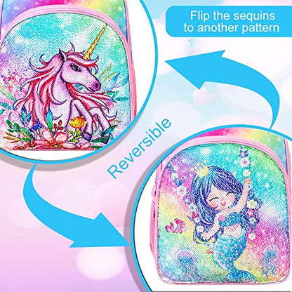 gxtvo 3PCS Girls Backpack, 16" Sequin Prechool Elementary Bookbag and Lunch Box - color: Unicorn Pink02