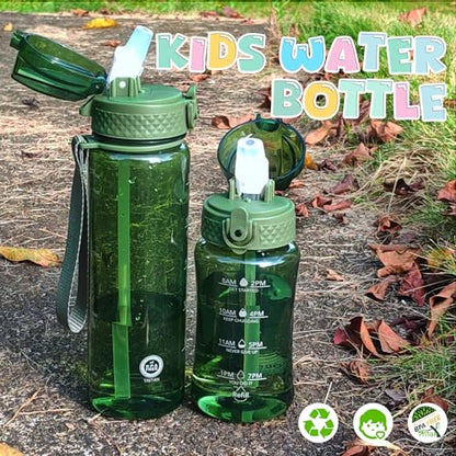 OLDLEY 17oz Kids Water Bottle, Tritan BPA-Free, Leakproof Flip Straw Lid, Motivational Time Marker, Carry Strap, Reusable Clear Water Bottle for Boys & Girls,Jade - color: Jade, style: 17 Ounces