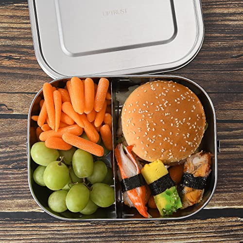 UPTRUST Leak Proof Stainless Steel Lunch Food Container, Large Bento Boxes Metal Lunch Box for Kids or Adults - Lockable Clips (1400ML/47oz) - size: 1400 ML - 2-Compartment