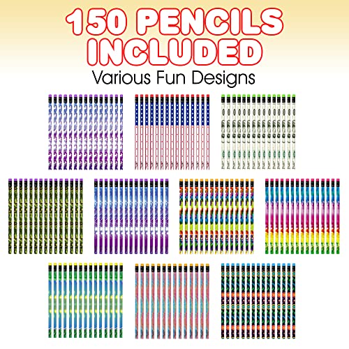 ArtCreativity 150 PC Pencil Assortment for Kids, Fun Assorted Number 2 Pencils, Bulk Wooden Writing Pencils with Erasers, Teacher Supplies for Classroom, Student Reward, Stationery Party Favors