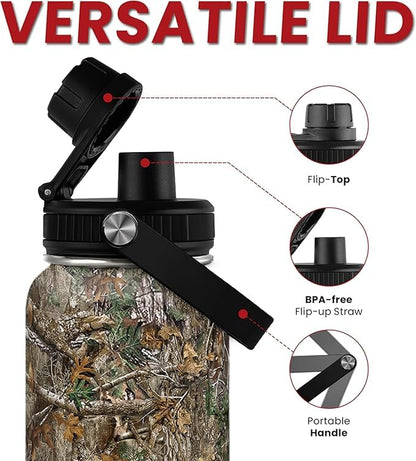 Camouflage Insulated Stainless Steel Water Bottle 32oz, Vacuum Chug Lid Travel Tumbler for Men Friends Dad Hunter Hunting Lovers, Birthday Christmas Father's Day - color: Camouflage 5