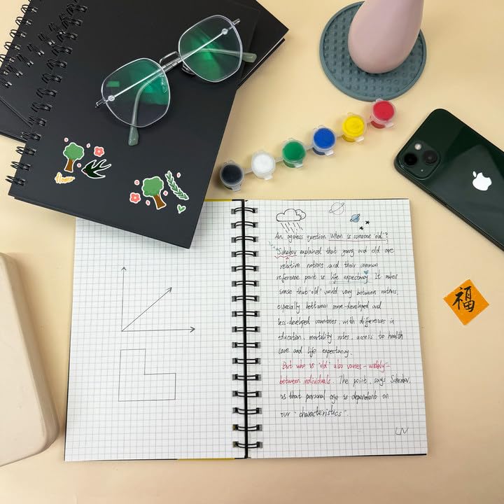 Graph Paper Spiral Notebook A5 Grid Journal 5.62"x 8.4" - 4 Pack 160 Pages 100GSM Thick Paper Hardcover Notebooks for Note Taking Engineering Graphing Work School Supplies,Black - color: Black-Graph