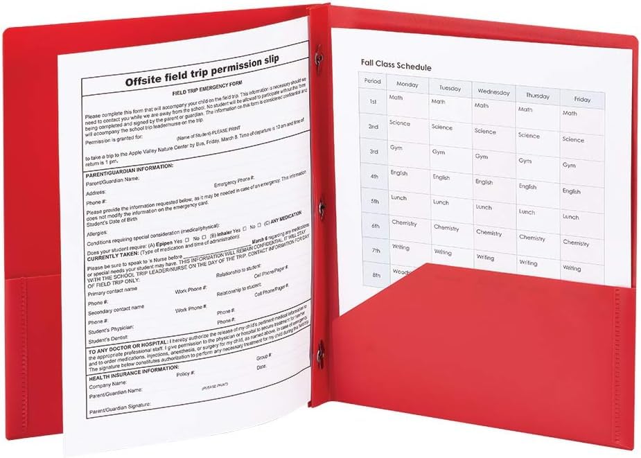 Smead Poly Two-Pocket Folder, Three-Hole Punch Prong Fasteners, Letter Size, Red, 6 Count (87727) - color: Red