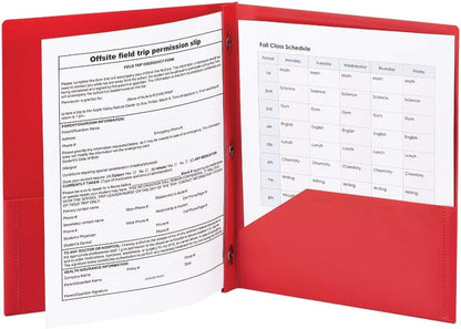 Smead Poly Two-Pocket Folder, Three-Hole Punch Prong Fasteners, Letter Size, Red, 6 Count (87727) - color: Red