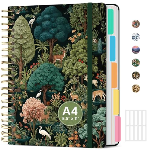 Large Spiral Notebook with Dividers & Tabs, 8.5" x 11" Hardcover 5 Subject Notebook for Work, 280 Pages, College Ruled, Cute Journal for Women, Perfect for Study & Office Note Taking, Enchanted Grove - color: F-Enchanted Grove