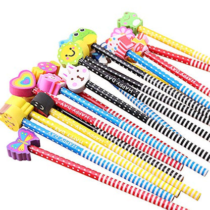 Cute Pencils for Kids, Fun Pencil with Erasers Toppers, Woodcased #2 Pencils for School Classroom(12 Pack)