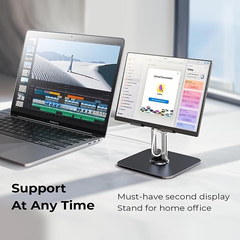 Heavy-Duty Adjustable Tablet Stand with 360° Rotation, Folding Base, Sturdy for Tablets, Phone, Laptop, Black - color: Black