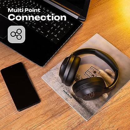 PowerLocus Bluetooth Headphones Over Ear, 50H Playtime with 4 EQ Modes Wireless Headphones with Microphone, HiFi Stereo Deep Bass, Soft Ear Cups, Foldable Lightweight Headset for Travel/Office/Workout - color: Black/Gold
