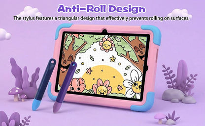 2pcs Kids Tablet Stylus for Touch Screens with 1 Anti-Loss Tethers | Anti-Rolling Tablet Styluses for Kids,Styluses Pen Compatible with All Touch Screen Devices(Blue+Purple)