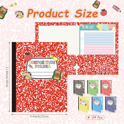 Cinrobiye 24 Pack Inspirational Composition 2 Pocket Folders Decorative Pocket Folder Motivational Letter Size Kids Folders File with Pockets for Office Home Homework Documents - style: Composition