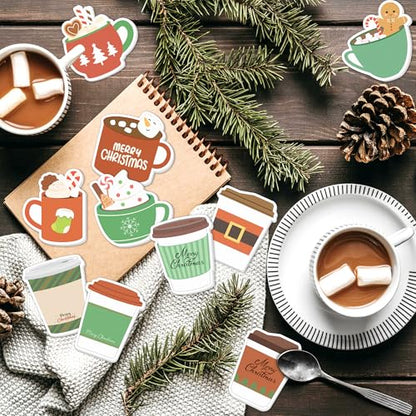 Xqumoi 30 Pack Christmas Coffee Cup Sticky Notes - Xmas Tree Stocking Self Sticky Notepads Self-Adhesive Writing Memo Pads for Latte Lover Gift Office School Supplies Party Favors Goodies Bag Fillers - style: Christmas (Coffee Cup)