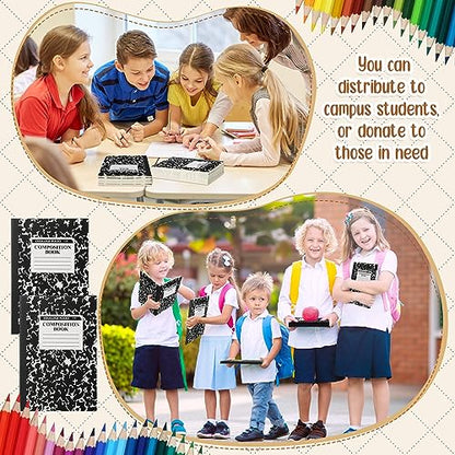 Fainne 100 Pack A5 Composition Notebooks Bulk College Ruled Composition Notebooks Marble Covers Notebook for Student Classroom Office Supplies 30 Sheet/60 Page(Black) - color: Black