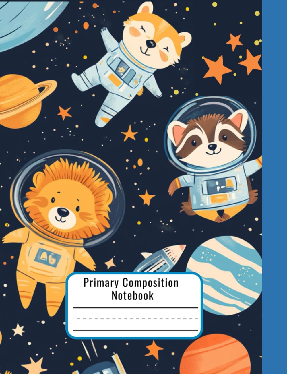 Primary Composition Notebook for Left Handed – Cute Astronaut Animals Theme - K2 Notebook with Picture Space – For Kindergarten, 1st, 2nd Grade – Writing and Drawing Notebook (Japanese Edition)