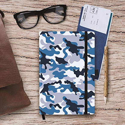 RICCO BELLO Lined Journal Notebook, Blue Camo, 5.7 x 8.4-Inches | Faux Leather Hardcover, Pen Holder, College Ruled, 96 Sheets / 192 Pages, For Work & Notes - color: Blue Camo