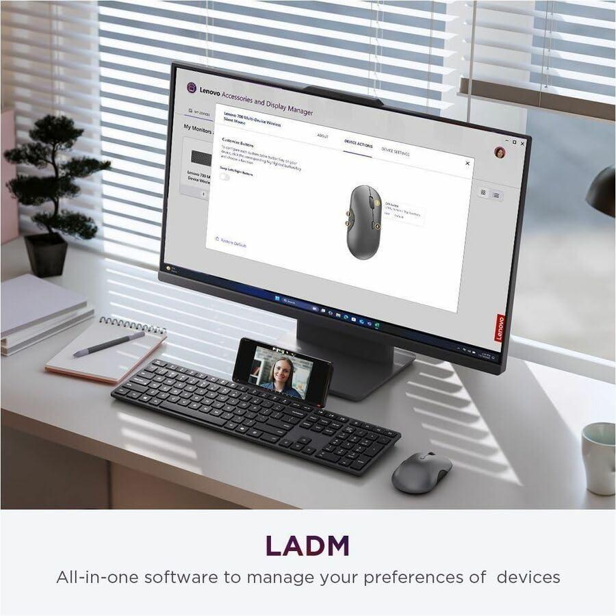 Lenovo 700 Modern Wireless Keyboard & Mouse Combo, 2.4 GHz Dongle & Dual Bluetooth Connection, AES-128 Encryption, 36 Month Battery Life, Quiet Mouse, Luna Grey - size: Combo