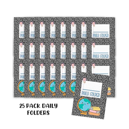 Daily School Take Home Folder with Pockets Leave at Home Bring it Back Labels to Class 25pk 12x9” Classroom Teacher Bulk Supply Elementary School