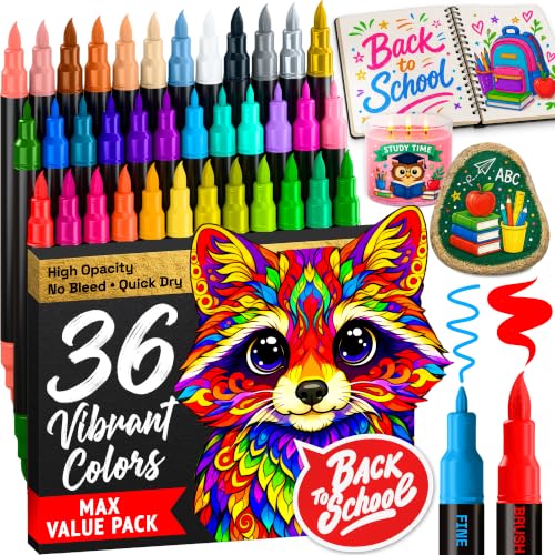 ARTISTRO 36 Acrylic Paint Markers - Paint Pens for Drawing - For Fabric, Rock, Glass, Wood, Molds - Arts & Crafts Gift for Adults, Teens, Kids, Classroom Must Haves & School Supplies