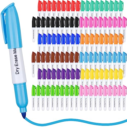 PerKoop 120 Pcs Mini Dry Erase Markers Fine Tip 3.5 Inch Erasable Whiteboard Markers with Cap Clips Low Odor Dry Erase Pen for Office, Assorted Colors