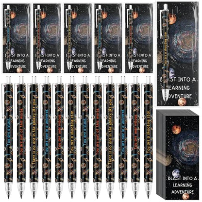 Dunzoom 30 Set Back to School Gifts Space Mechanical Pencil Bulk Blast into a Learning Adventure Bookmark Space Decor Refillable and Retractable Pencils for Back to School Supplies Teacher Student