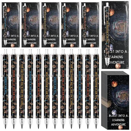 Dunzoom 30 Set Back to School Gifts Space Mechanical Pencil Bulk Blast into a Learning Adventure Bookmark Space Decor Refillable and Retractable Pencils for Back to School Supplies Teacher Student