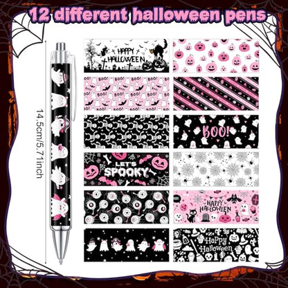 Cholemy 48 Pcs Halloween Pens Bulk Halloween Party Ballpoint Pens Retractable Novelty Boo Pink Pumpkin Ghost Skeleton Spider Gel Ink for Office Party Supplies - style: Pink Pumpkin