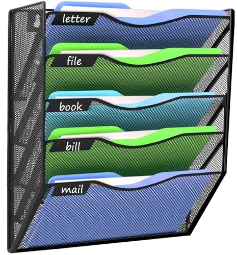 Kuntine.B Wall File Organizer Office Hanging Magazine Holder Wall File Organizer for Office Home - color: Black, size: 5 Tier & No Hangers