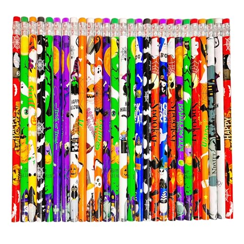 72PCS Corlorful Halloween Wooden cased Pencils for Kids with Erasers, Wood Wedding Golf Pencils for School,Drawing,Gift (Halloween, 72) - style: Halloween
