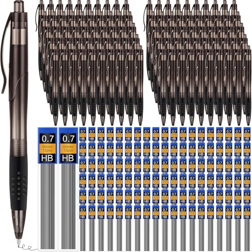MotiMind 240 Pcs 0.7mm Mechanical Pencils Bulk Set Include 120 Black Mechanical Pencil 120 HB Lead Refills for Art Office Classroom School Student Writing Drawing Sketching Supplies