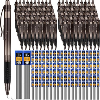 MotiMind 240 Pcs 0.7mm Mechanical Pencils Bulk Set Include 120 Black Mechanical Pencil 120 HB Lead Refills for Art Office Classroom School Student Writing Drawing Sketching Supplies