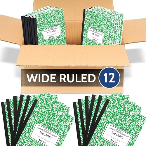 12 Pack - EPI Wide Ruled Marble Composition Notebook - Green 200 Page Note Book - 9.75 x 7.5 Inch Hardcover Journal with Sewn Binding for Secure Pages - Classroom Back to School Supplies - color: Green, size: 12