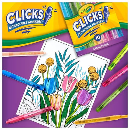 Crayola Clicks Retractable Markers Bold (10ct), Teacher Classroom School Supplies, Spring Crafts, No Dry Washable Markers for Kids - color: Bold & Bright, style: Click Retractable Marker
