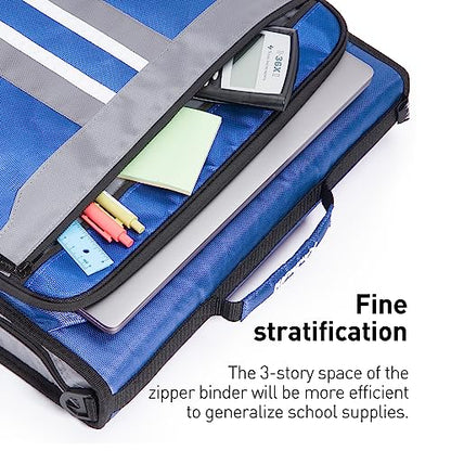 2-Inch 3 Rings Zipper Binder, Holds 15-Inch Laptop, Handle and Shoulder Strap Included, Blue - color: Blue