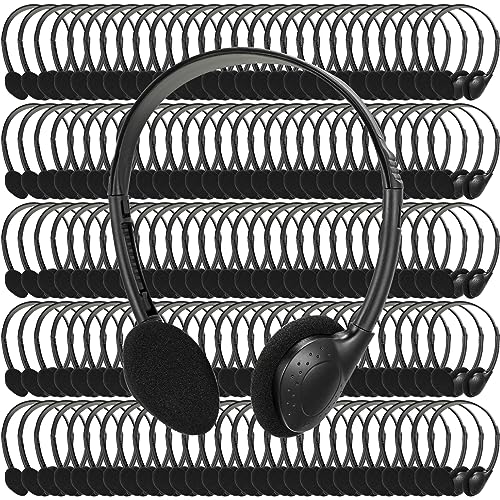 Xuhal 200 Pack Headphones Bulk Earphones for Adults with 3.5 mm Plug Wired on Ear for Church Christian Sunday School Library(Black) - color: Black
