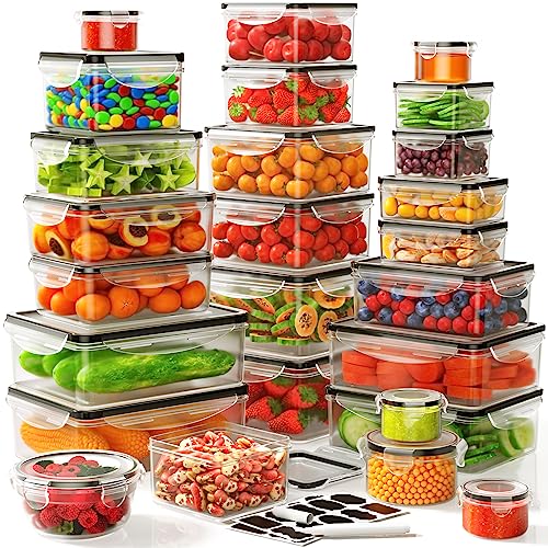 52 PCS Food Storage Container with Lid (26 Lids & 26 Containers) - Airtight Leakproof Plastic Kitchen Organization Set Reusable Microwave/Freezer/Dishwasher Safe Meal Prep Container with Label & Pen - color: 26 Pack（Large）