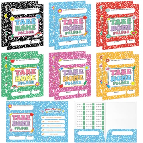 12PCS Homework Folders with 2 Pocket Back to School Take Home Folders Bulk for Students Letter Size Composition Notebook Classwork Organizer for Home Office Teachers Educational Supply 9.45 x 12.2 Inc - style: Composition