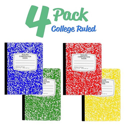 Composition Notebook College Ruled Composition Notebooks Bulk Marble Hard Cover Wide Ruled Notebook Paper Note Books For Schools Marble Composition Books 100 Sheets 200 Pages 9.75” x 7.25” (4 Pack, Multi Color) - size: 4 Pack