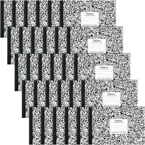Fainne 30 Pack Composition Notebooks Half Size 4-7/8 x 7-1/2 Inches Wide Ruled Half Page Composition Notebook for Journal School Classroom Supplies 40 Sheet(Black,Snowflake Style) - color: Black, style: Snowflake Style