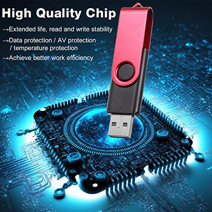 50 Pack 256MB USB 2.0 Flash Drives Bulk with Lanyards Portable USB Thumb Drives Swivel with LED Light Swivel Flash Drive for Office School Data Storage Backup