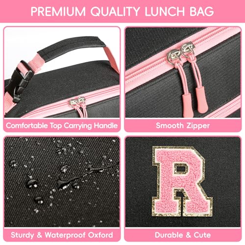 WOBAGMEN Initial Lunch Box for Women Girls,Insulated Lunch Bag with Monogram Letter,Cute Personalized Thermal Lunch Box for Teens Kids Adult for Work Camping Back to School Gift (pink, R) - size: R