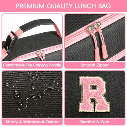 WOBAGMEN Initial Lunch Box for Women Girls,Insulated Lunch Bag with Monogram Letter,Cute Personalized Thermal Lunch Box for Teens Kids Adult for Work Camping Back to School Gift (pink, R) - size: R