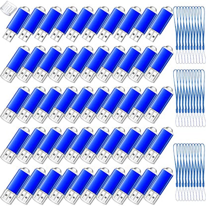 Hoteam 50 Pack USB 2.0 Flash Drives Bulk Blue Portable Thumb Drive with Hat USB Sticks Bulk with 50 Pcs Lanyards for Data Storage File Sharing Commercial Gift(256MB) - size: 256 MB