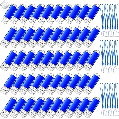 Hoteam 50 Pack USB 2.0 Flash Drives Bulk Blue Portable Thumb Drive with Hat USB Sticks Bulk with 50 Pcs Lanyards for Data Storage File Sharing Commercial Gift(256MB) - size: 256 MB