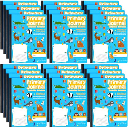 Watersay 24 Pcs Primary Composition Notebook K-2 with Picture Space Primary Journal Grades K-2 Animal Print 50 Sheet (100 Pages) Drawing and Writing Notebook for Preschool, 1st 2nd Grade (Blue Color) - color: Blue Color