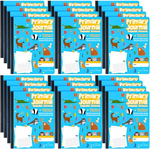 Watersay 24 Pcs Primary Composition Notebook K-2 with Picture Space Primary Journal Grades K-2 Animal Print 50 Sheet (100 Pages) Drawing and Writing Notebook for Preschool, 1st 2nd Grade (Blue Color) - color: Blue Color