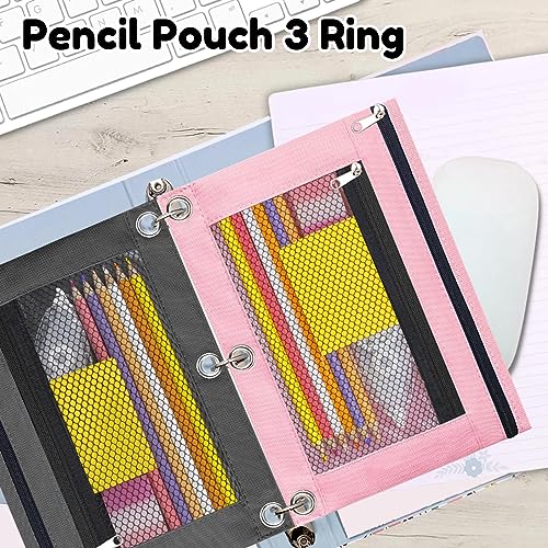 Pencil Pouch 3 Ring, Zipper Pencil Pouches Case Binder Cosmetic Bag 2 Pack